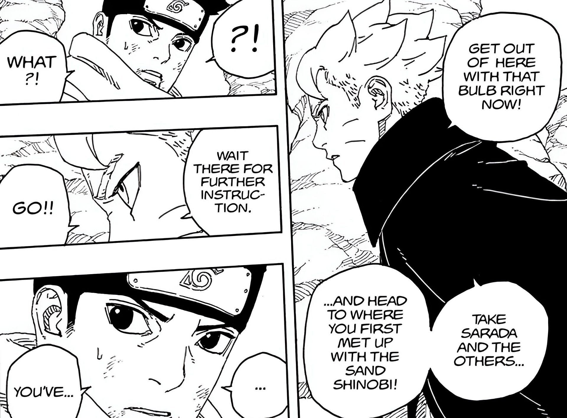 Boruto and Konohamaru as seen in Boruto: Two Blue Vortex chapter 22 (Image via Shueisha)
